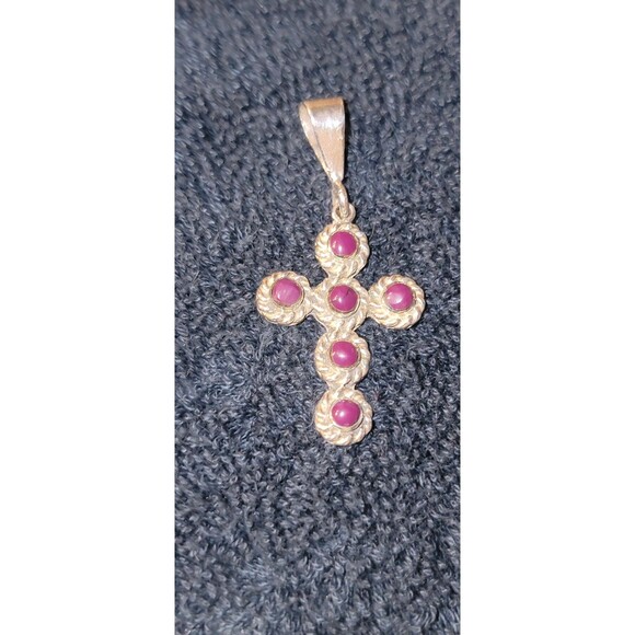 Fine Sterling Silver Taxco Artisan craft Cross Pendant w/ 6 purple Sugilite VTG - Picture 1 of 16